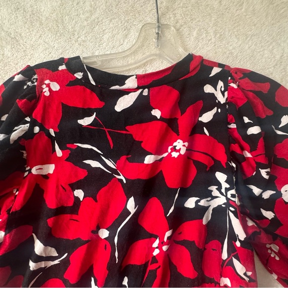 Anne Klein Vintage Y2K Floral Balloon Sleeve Stretch Jersey Knit Top BlouseTunic - Picture 4 of 16